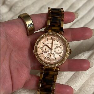 Michael Kors Rose Gold Dial Watch with Tortoiseshell Bracelet